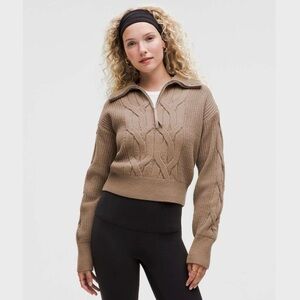 Lululemon Size L Cable-Knit Oversized Half
Zip Sweater in Taupetastic